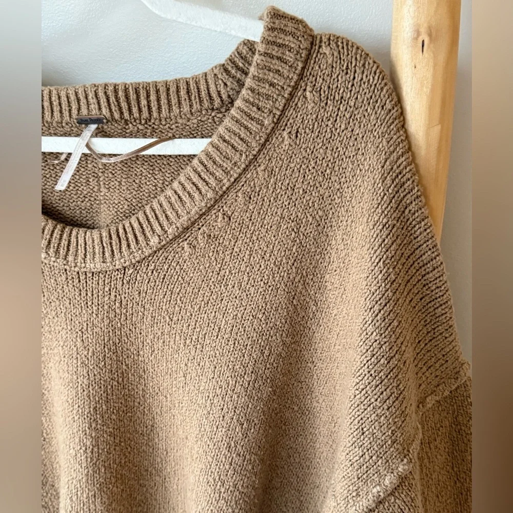 Free People Brookside Boho Soft Oversized Scoopneck Tunic Sweater Desert Camel M